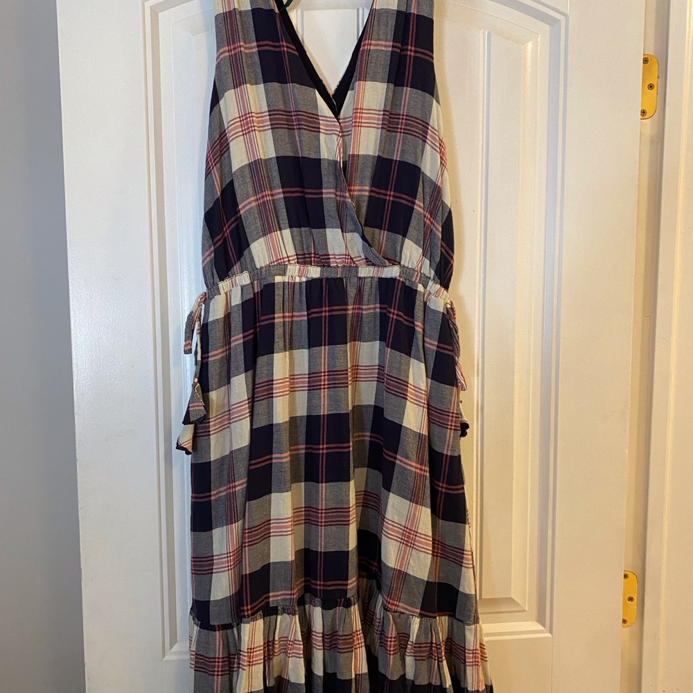 Plaid Midi Dress in Navy and Red